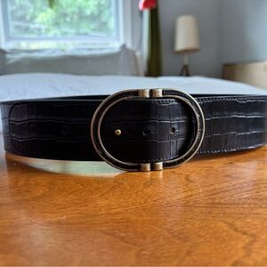 Sezane Black Croc-Embossed Fetiche Belt size 90